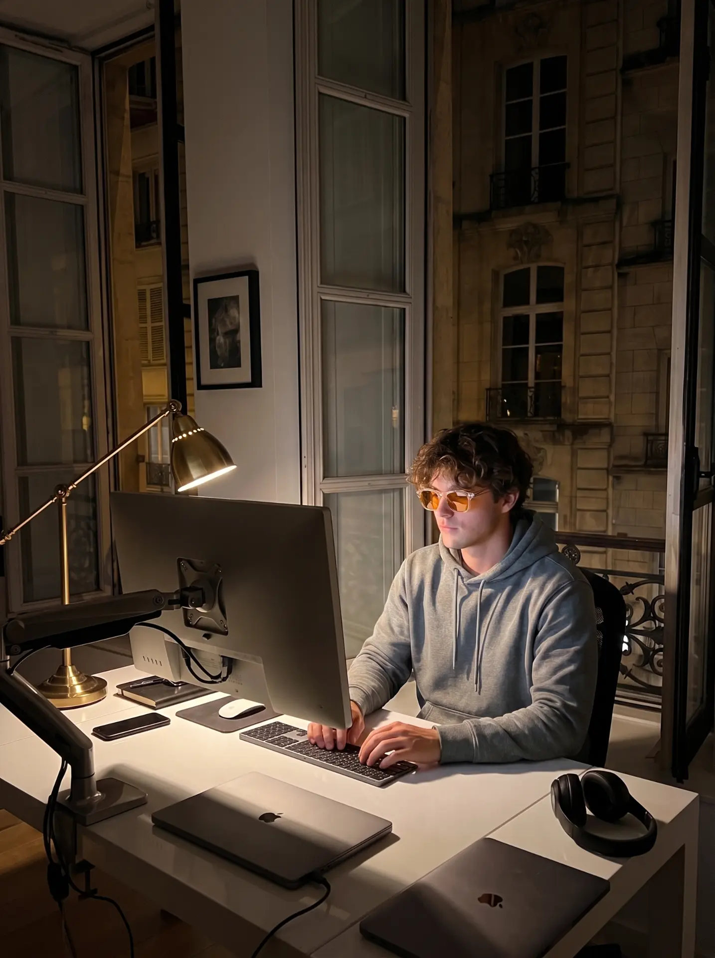 AFTEN One worn at a desk in the evening