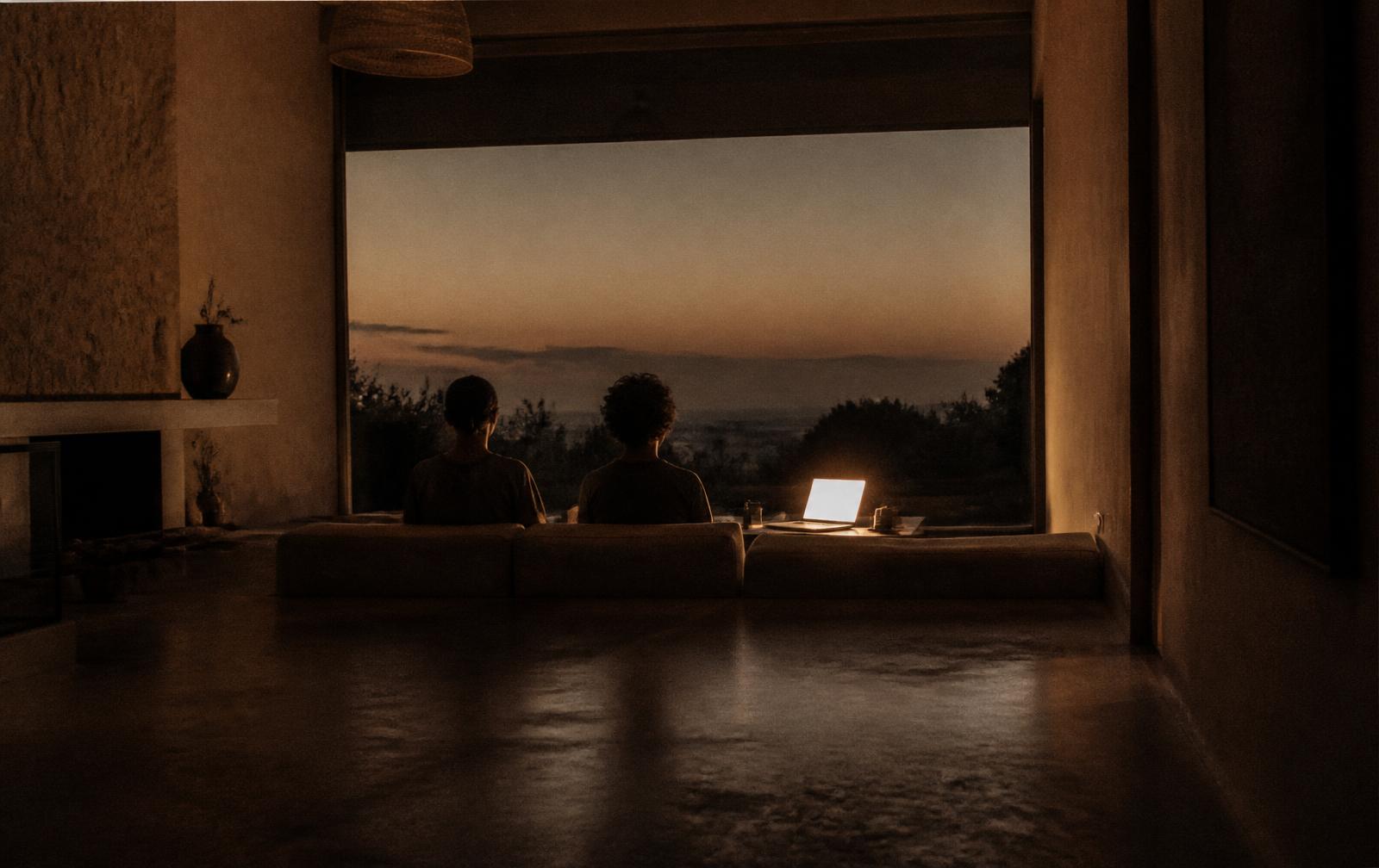 Two people, one couch, no talking